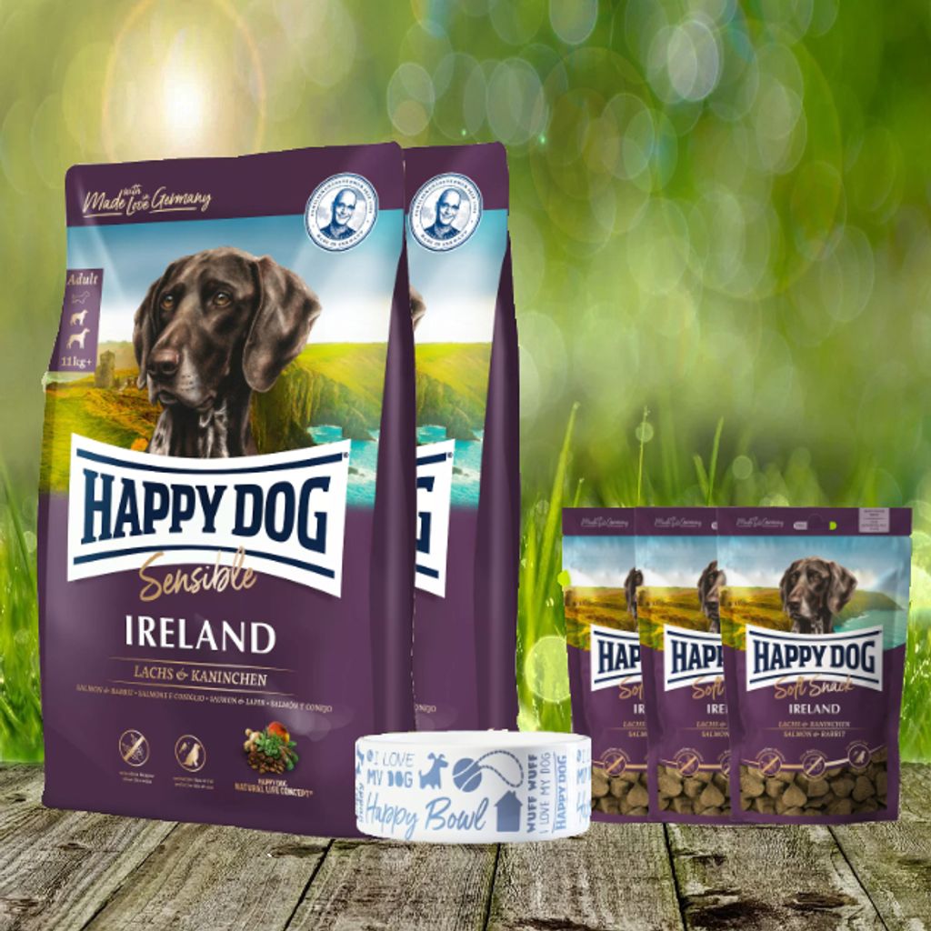 Happy Dog Supreme Sensible Ireland 2 x 12,5 kg + 3 x Soft Snack + Happy Dog Futternapf geschenkt