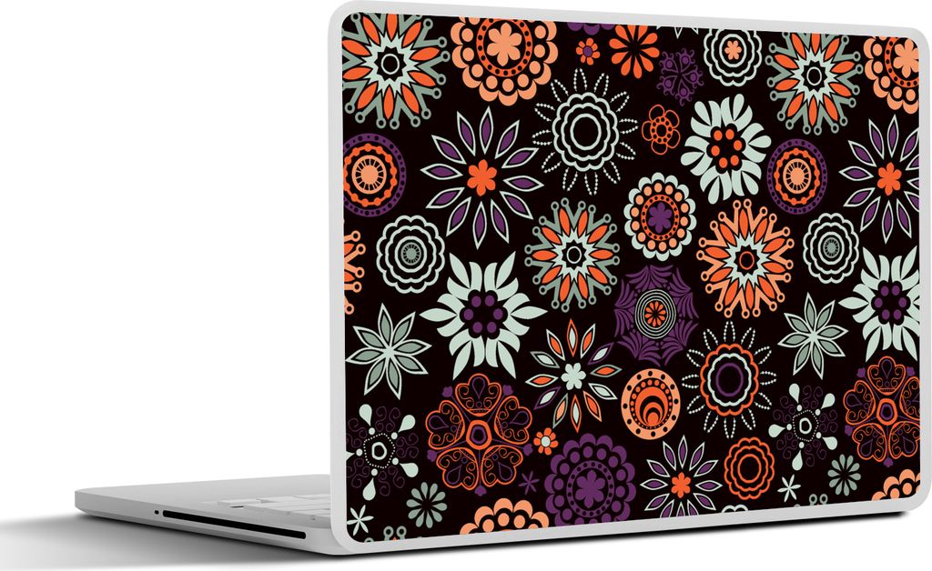 MuchoWow Laptop Aufkleber Sticker Cover Retro - Blumen - Regenbogen - Muster 30x22 cm - Laptop-Sticker