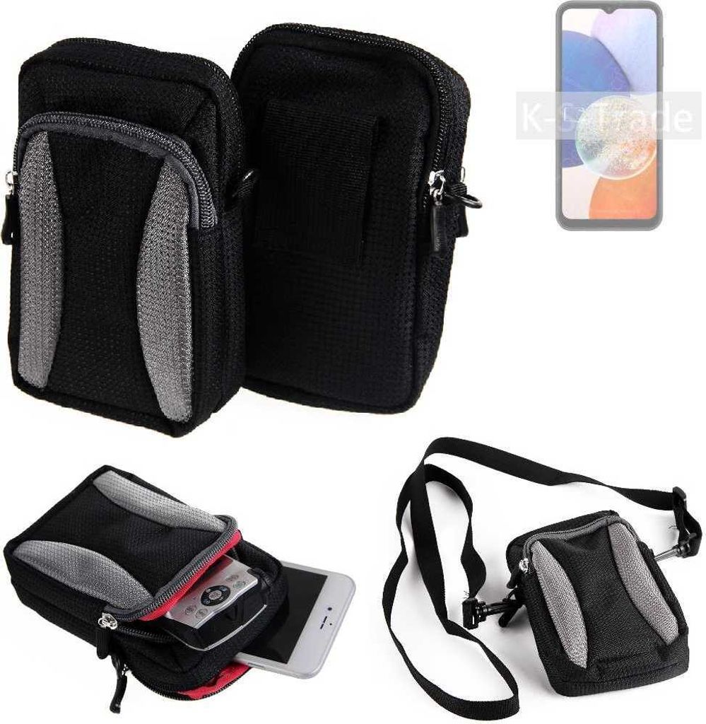 K-S-Trade Holster Schutz Hülle kompatibel mit Samsung Galaxy A14 5G Handy Hülle Gürteltasche Umhängetasche mit Zusatzfach schwarz