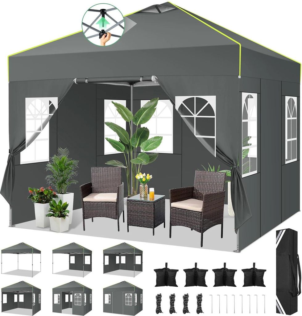 Pop-up Gartenhaus, Pavillon Zelt, wasserdicht, höhenverstellbar, grau