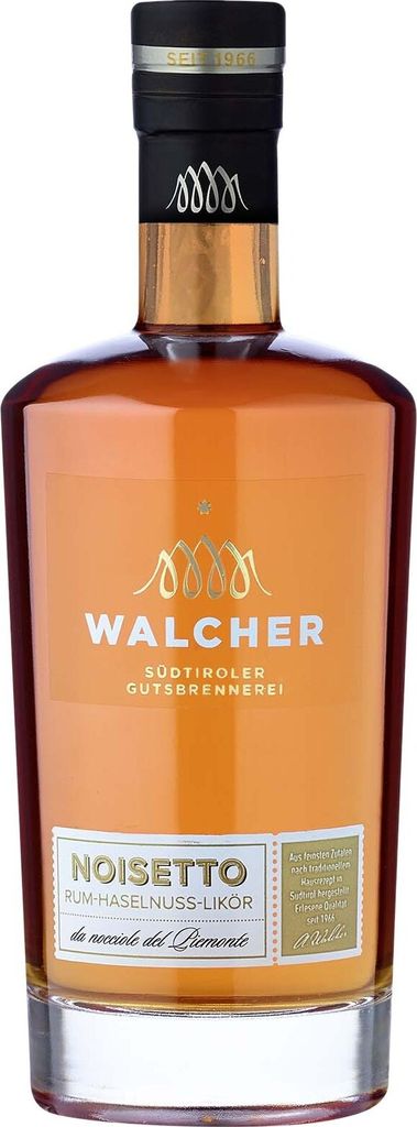 A product shot of a bottle of Walcher Noisetto hazelnut liqueur.