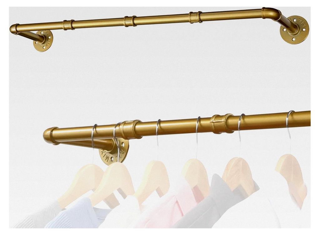 Wandmontierte Kleiderstange Gold 76 cm, Klassische und Vintage Garderobenstange im Industrie-Design