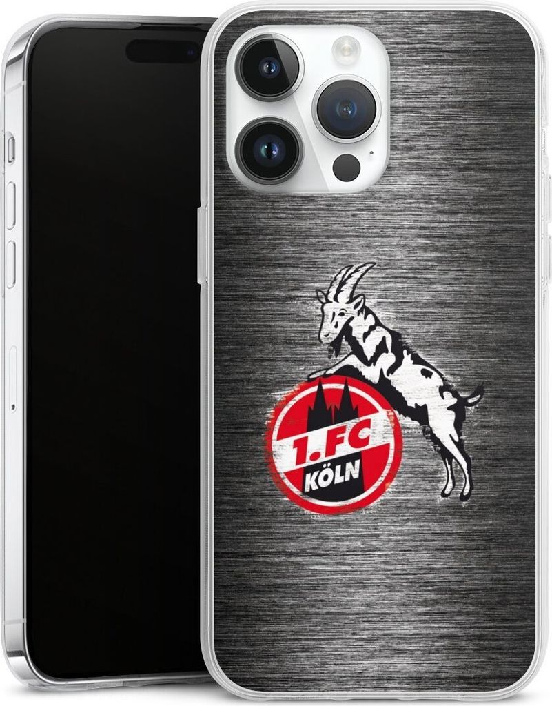 DeinDesign Handyhülle für Apple iPhone 14 Pro Max Silikon Hülle Case Smartphone Schutzhülle 1. FC Köln Metallic Look Offizielles Lizenzprodukt