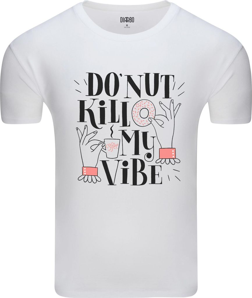 Diarbo Herren T-Shirt mit Lustigem Druck Donut tötet meine Stimmung Weiß Gr.XXL