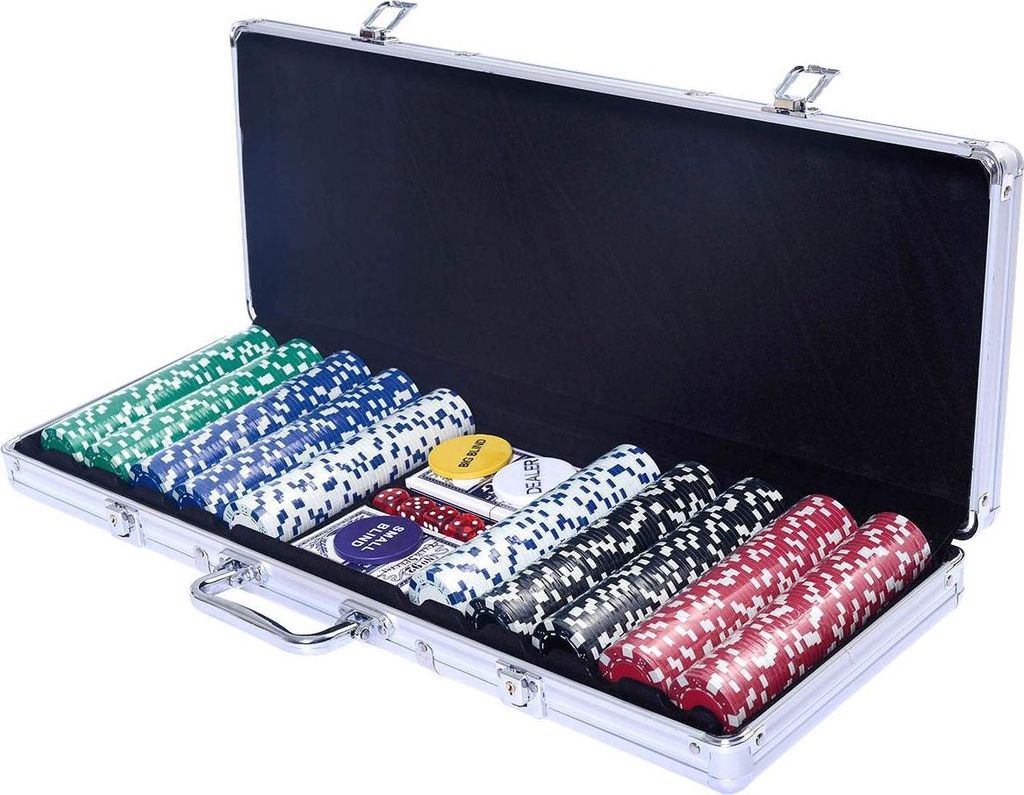 Pokerset Pokerkoffer 500 Laser-Chips Alukoffer Alu Pokerkoffer + Tuch + 2 Pokerdecks