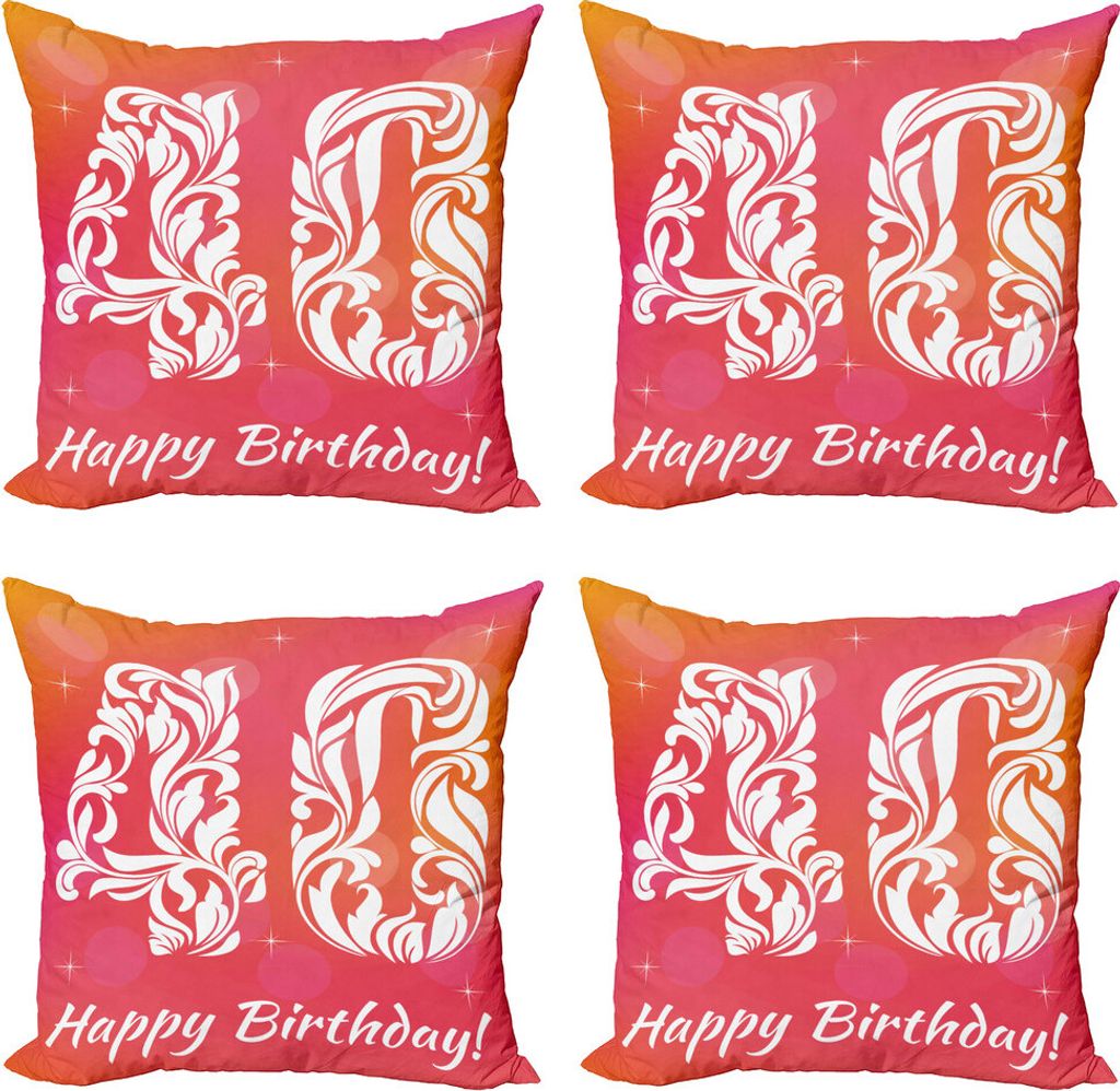 ABAKUHAUS 40. Geburtstag Kissenbezug Set (4 Stück), Glückliche Gruß Floral, Moderner Doppelseitiger Digitaldruck, 50 cm x 50 cm, Rosa orange Weiß