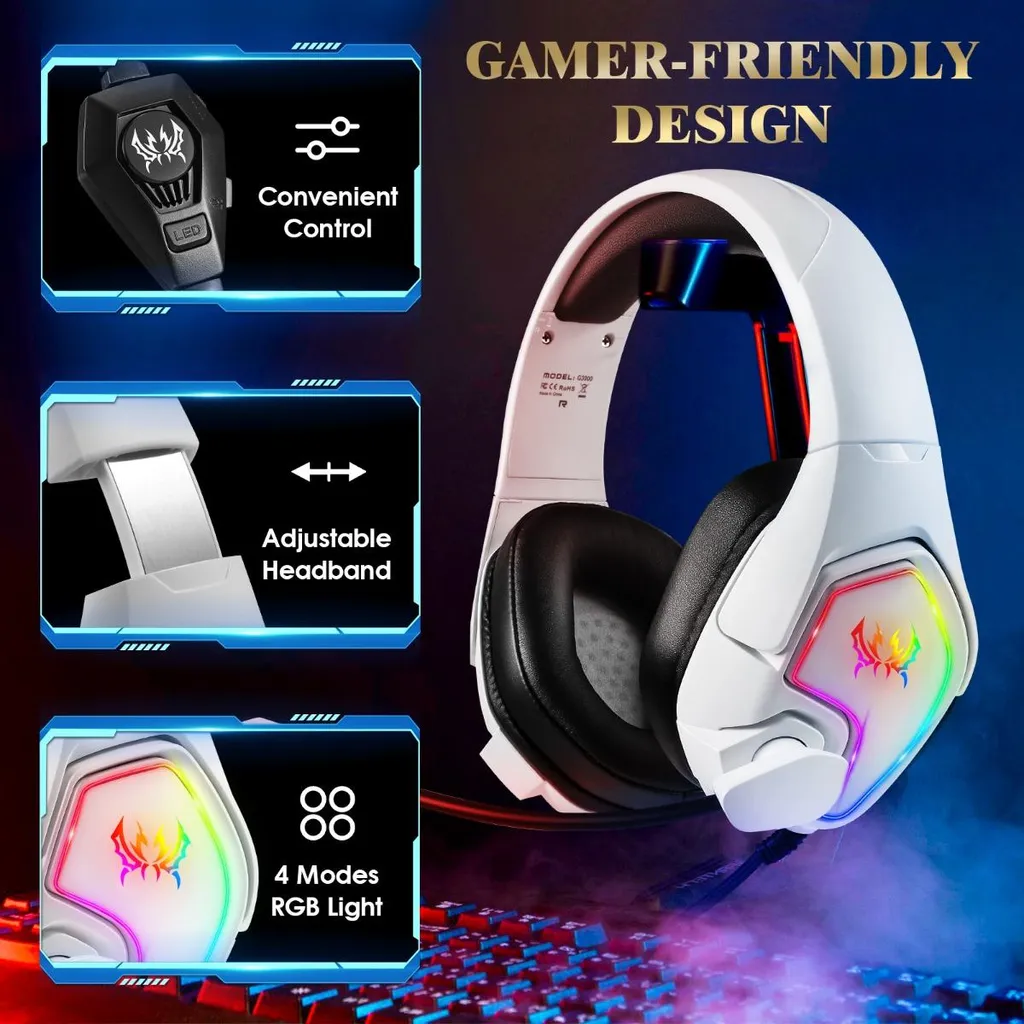 Micro-casque gamer blanc RGB filaire compatible avec PS5 Xbox et Switch - 5