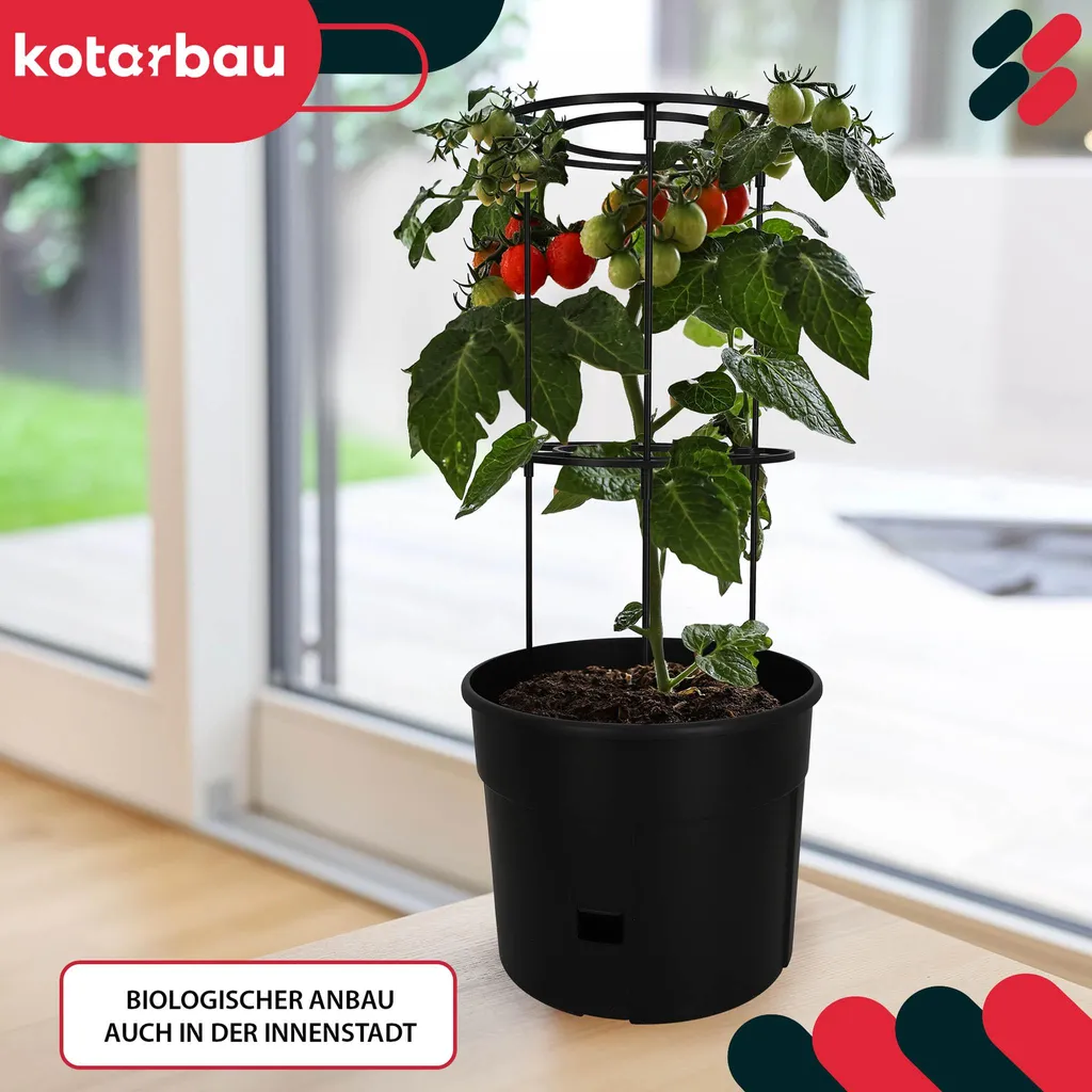 Support Tomates pour Balcon et Terrasse Set 5 Pots Noirs avec Cage - 2