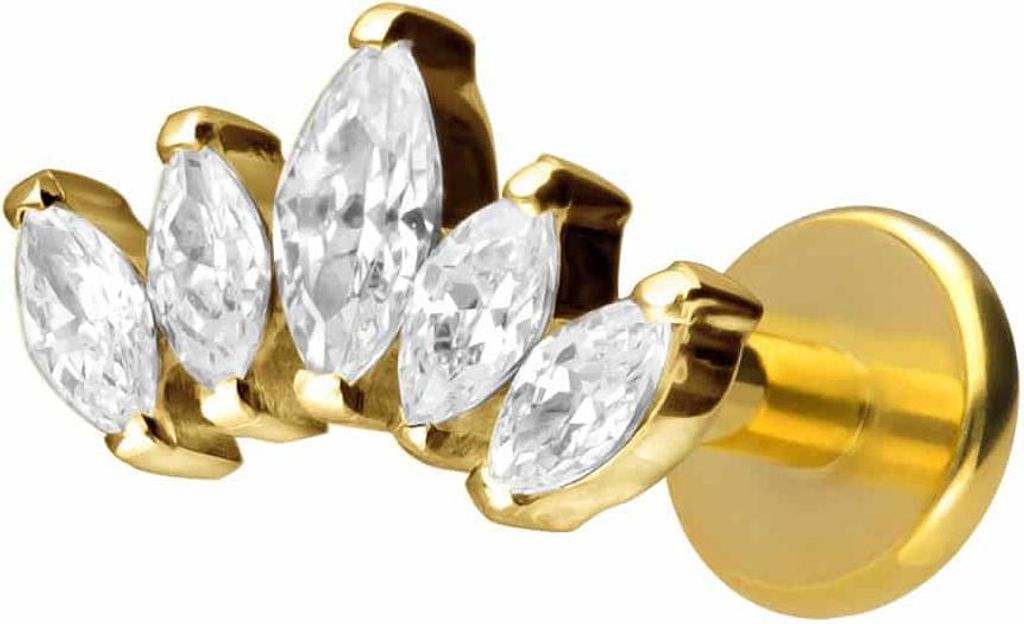 Ohrpiercing, Nasenpiercing Titan Labret mit Innengewinde LOTUSBLÜTE Gold Stablänge: 7mm | Stabstärke: 1,6mm