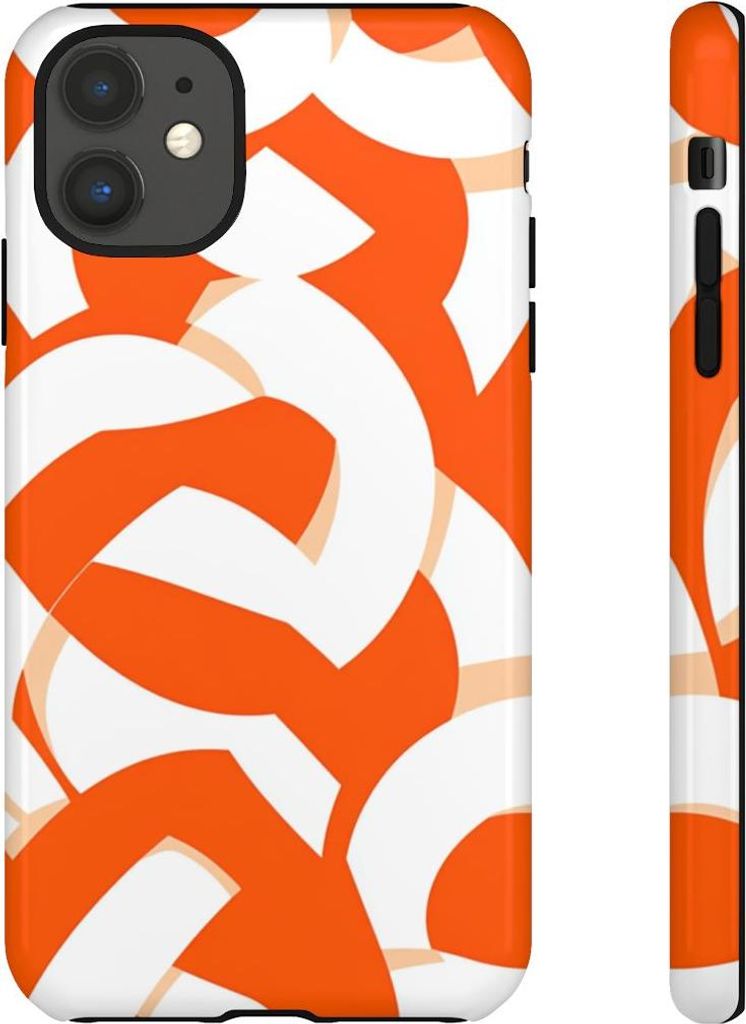 Glänzendes, robustes Design mit orange-weißem Geometriemuster – Hülle Kompatibel mit iPhone 11