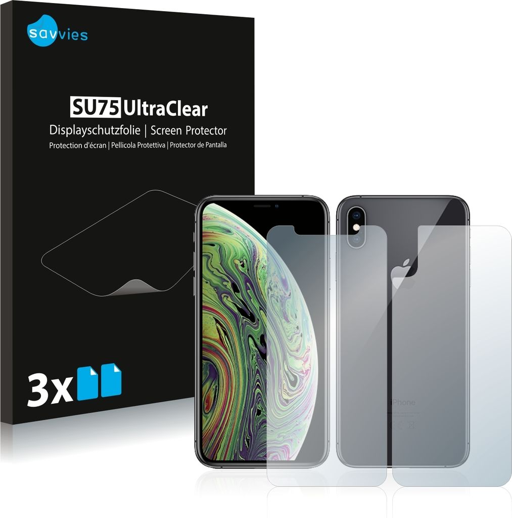 6x Für Apple iPhone Xs (Display+Rückseite) Schutzfolie Savvies Displayschutz Display Schutz Folie Klar Transparent