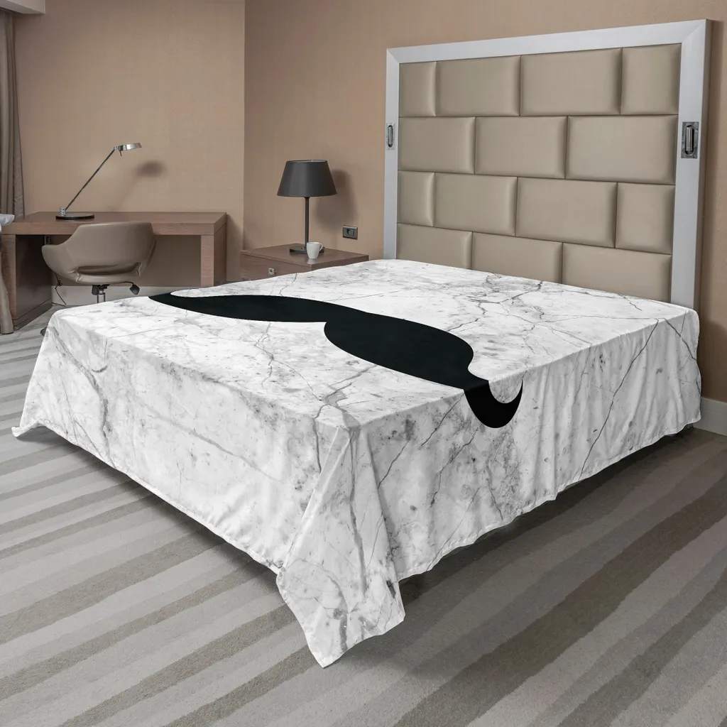 Drap de lit moustache rétro 244 x 205 cm gris noir ABAKUHAUS literie