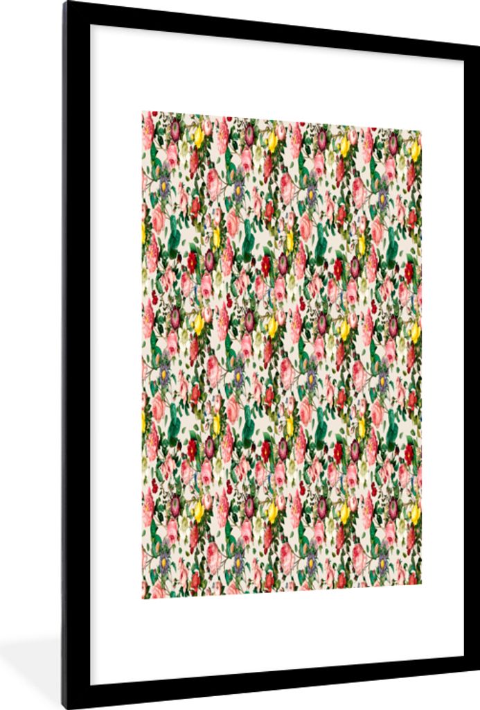 MuchoWow MuchoWow Gerahmtes Poster Blumen - Rosen - Farben - Muster 60x90 cm - Poster mit zchwarzem Bilderrahmen - Dekoration - Wandposter Wohn...