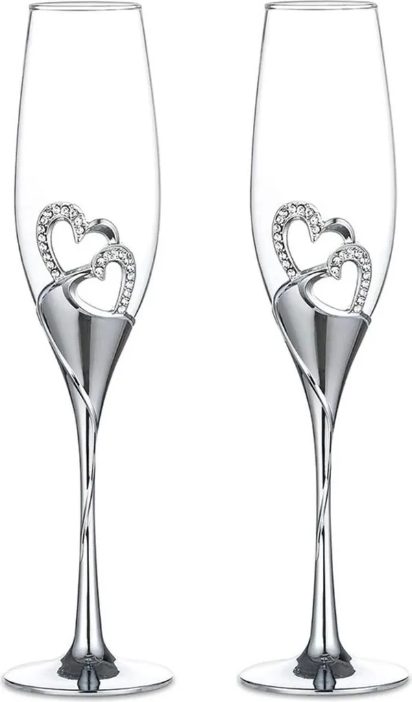 Set di 2 bicchieri da vino di alta qualità con motivo a cuore tempestati di diamanti - Kristiall Glas