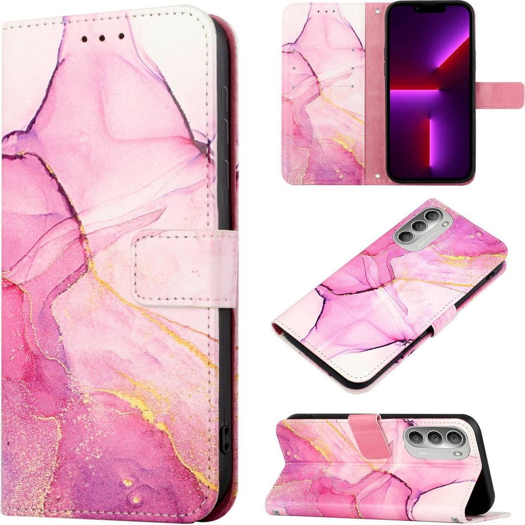 Moto G71 5G Hülle, Marmor Motiv Kunstleder Tasche Wallet Kartenfächer mit Standfunktion Klapp Schutzhülle für Motorola Moto G71 5G Rosa