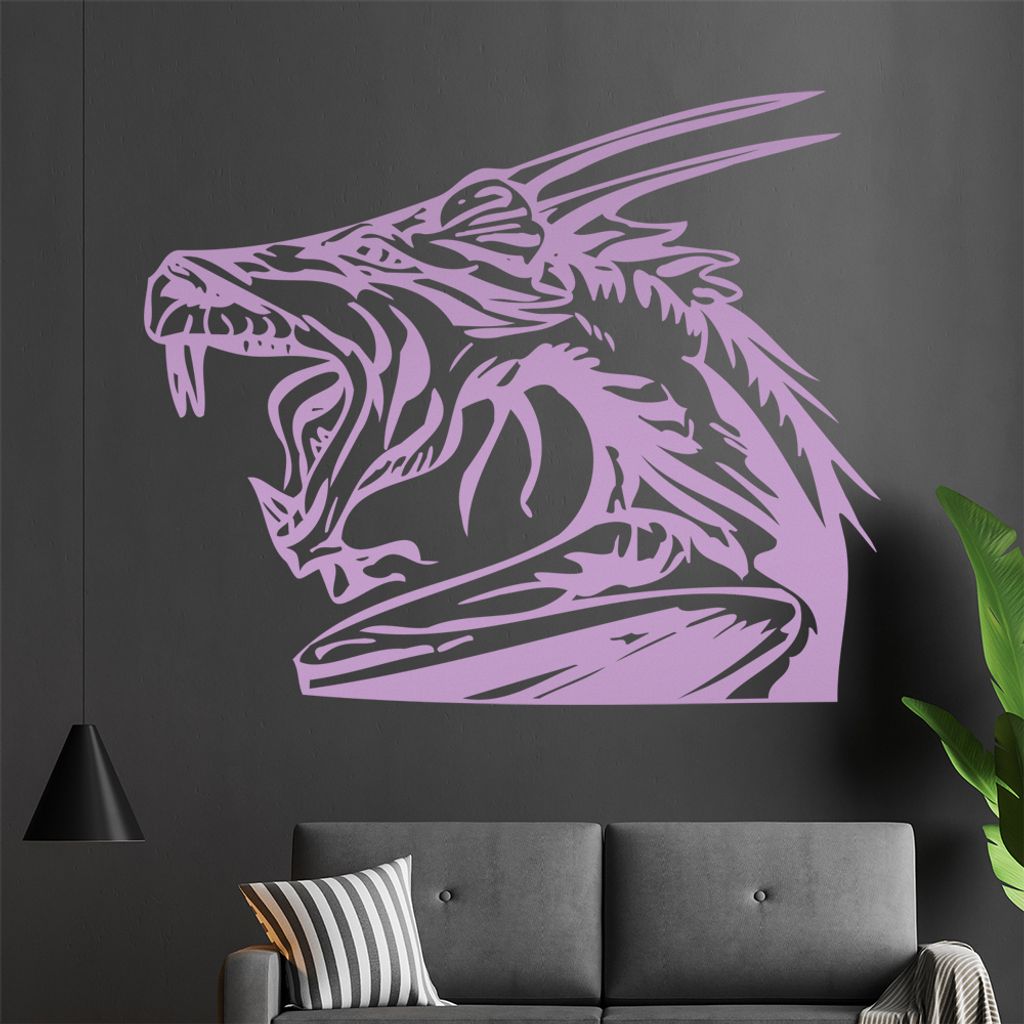 Drachen Kopf Wandtattoo in 6 Größen - Wandaufkleber Wall Sticker - Dekoration, Küche, Wohnzimmer, Schlafzimmer, Badezimmer