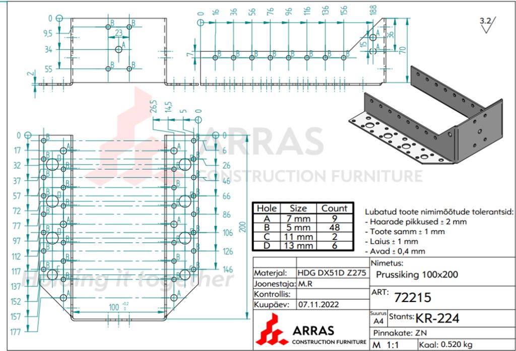 BKshop | Balkenschuh WB32/WB100 - 100x200x2mm - Hochwertige Stahlkonstruktion - Stabil und Langlebig