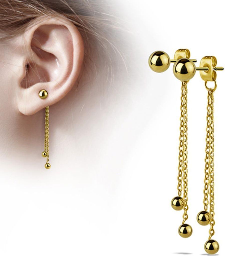 Ohrringe Vorne und Hinten lang: Kugel Ohrstecker Ohrhänger mit Ketten Gold