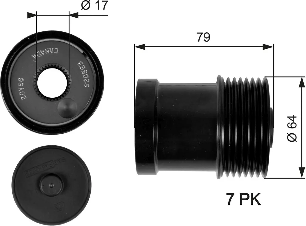 Poulie d'alternateur Gates OAP7104 - Qualité OE 2C1U 10A352 AA Transit