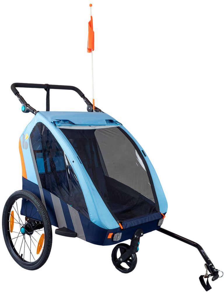 Bellelli Trailblazer Fahrradanhänger + Kinderwagen für 2 Kinder blau