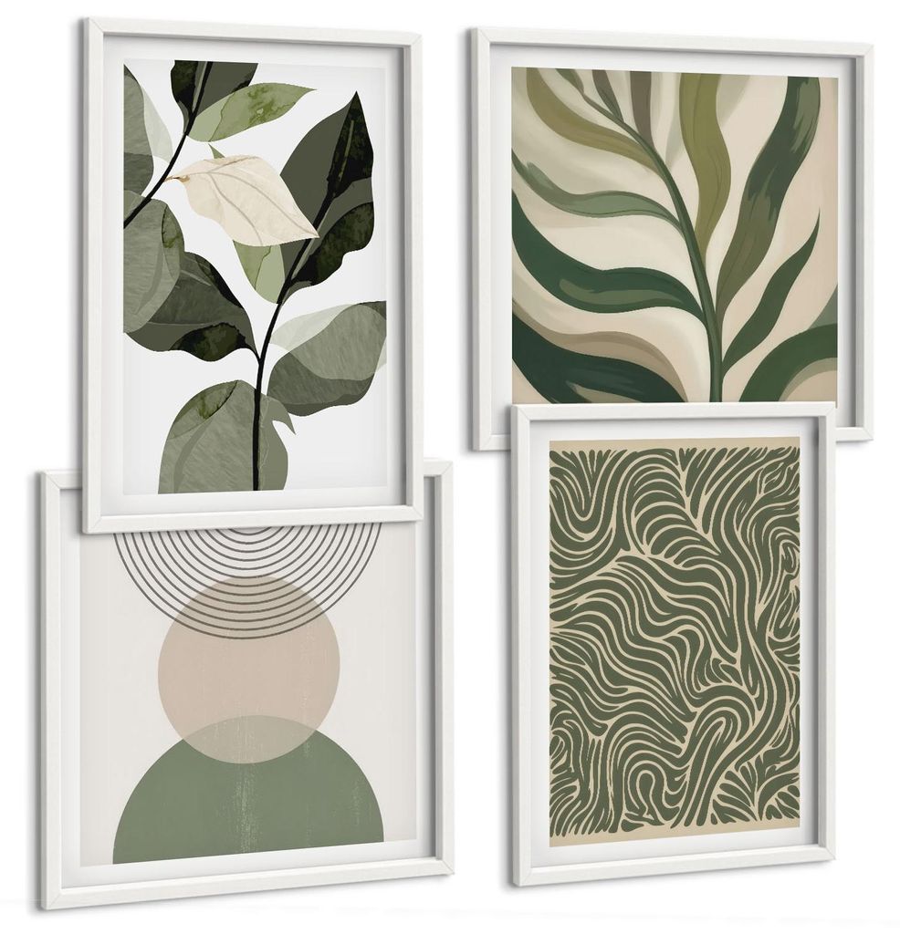 Bilder Set 4-teilig im Goldrahmen Rahmen – Wandbilder 4 Stück – gerahmte Poster für Wohnzimmer, Schlafzimmer und Flur – 50x50 cm - 40x60 cm...