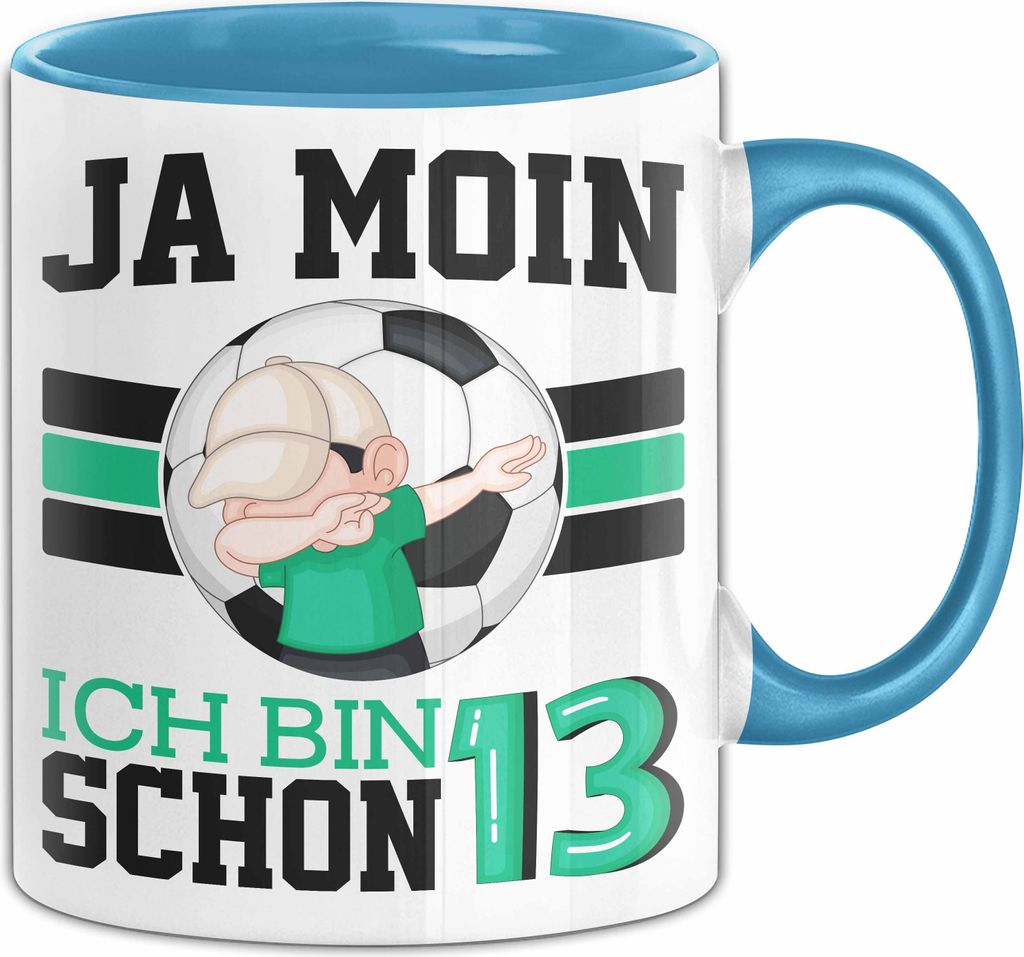 13. Geburtstag Geschenk Tasse Becher Junge Geburtstagsgeschenk Ja Moin Ich Bin Schon 13 Teenager (Blau)