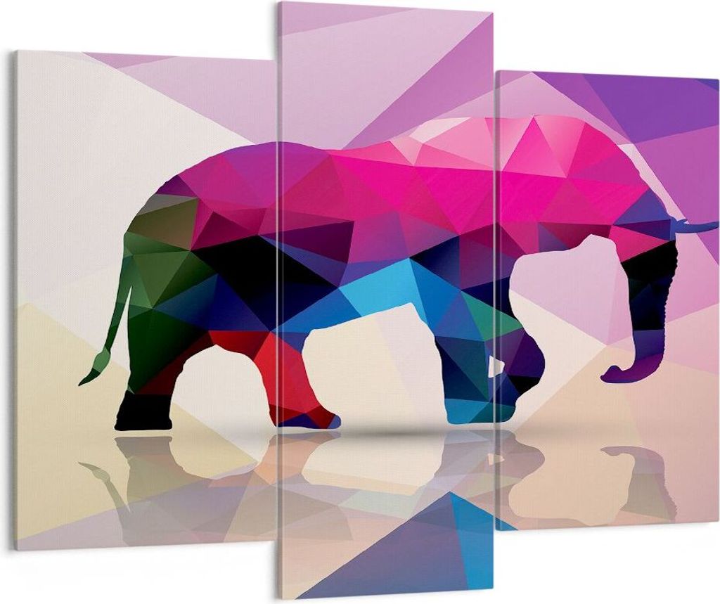 Bild auf Leinwand - Leinwandbild - Elefanten Illustration Bunt - 130x100cm - Wand Bild - Wanddeko - Leinwanddruck - Bilder - Kunstdruck - Wanddekor...
