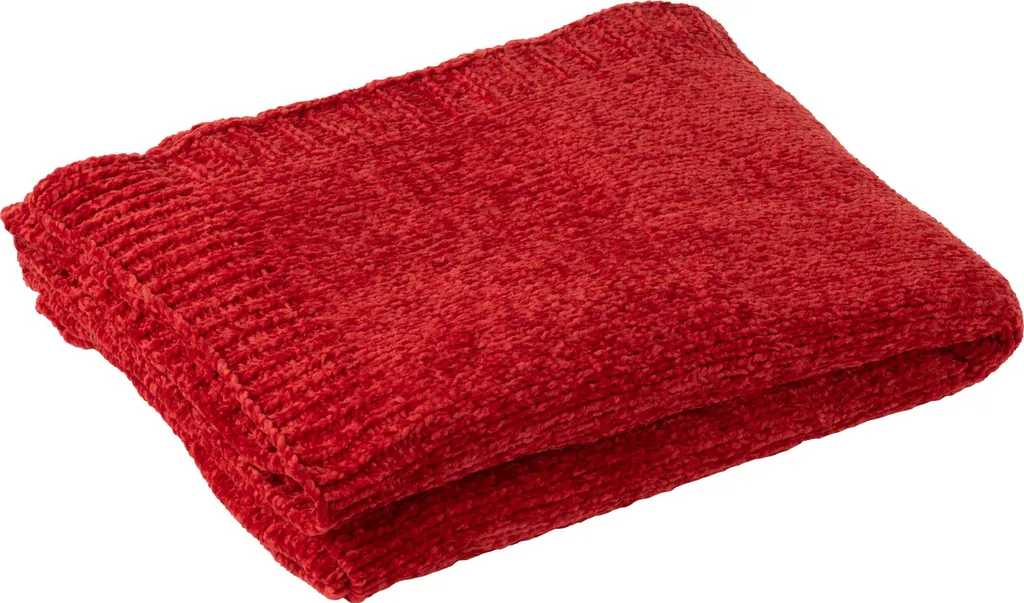 Couverture Rouge Noël en Chenille J-Line - Plaid Doux Haute Densité