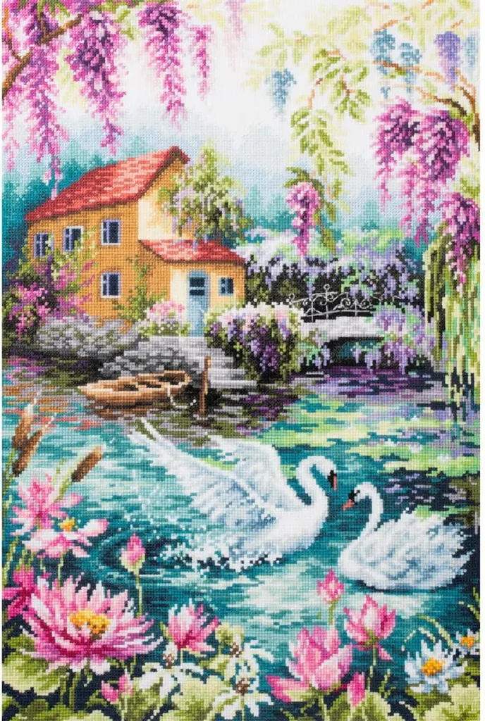 Kit broderie Lac de rêve 30x45cm avec toile Zweigart et fils de coton
