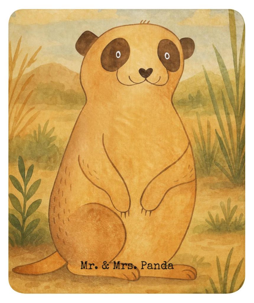 Mr. & Mrs. Panda Sofadecke Erdmännchen Design 130 x 155 cm - Weiß - Geschenk, Reisen, Spruch, Wohndecke, Kuscheldecke, Afrika, Heimdecke, Roadtri...