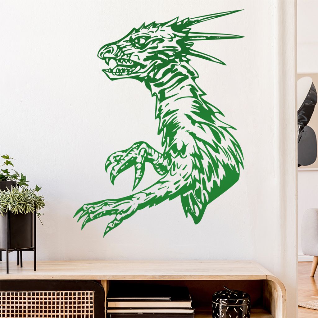Drachen Kopf Wandtattoo in 6 Größen - Wandaufkleber Wall Sticker - Dekoration, Küche, Wohnzimmer, Schlafzimmer, Badezimmer