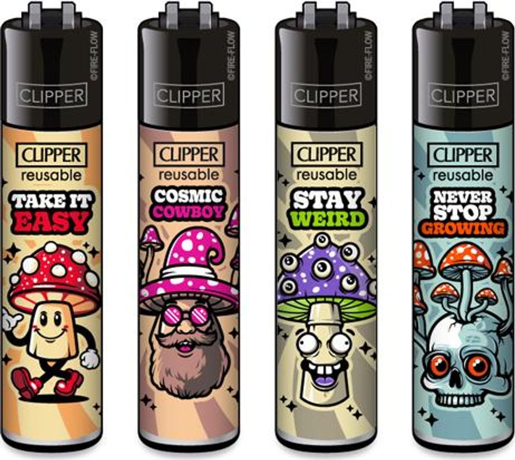 Clipper Reibrad Feuerzeuge Shrooms #12, 4 Stück Produktbild 