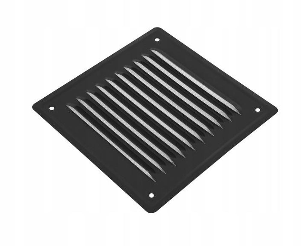 Adgo, Lüftungsgitter 20x20 cm mit Insektenschutz Flach, aus Edelstahl, Schwarz