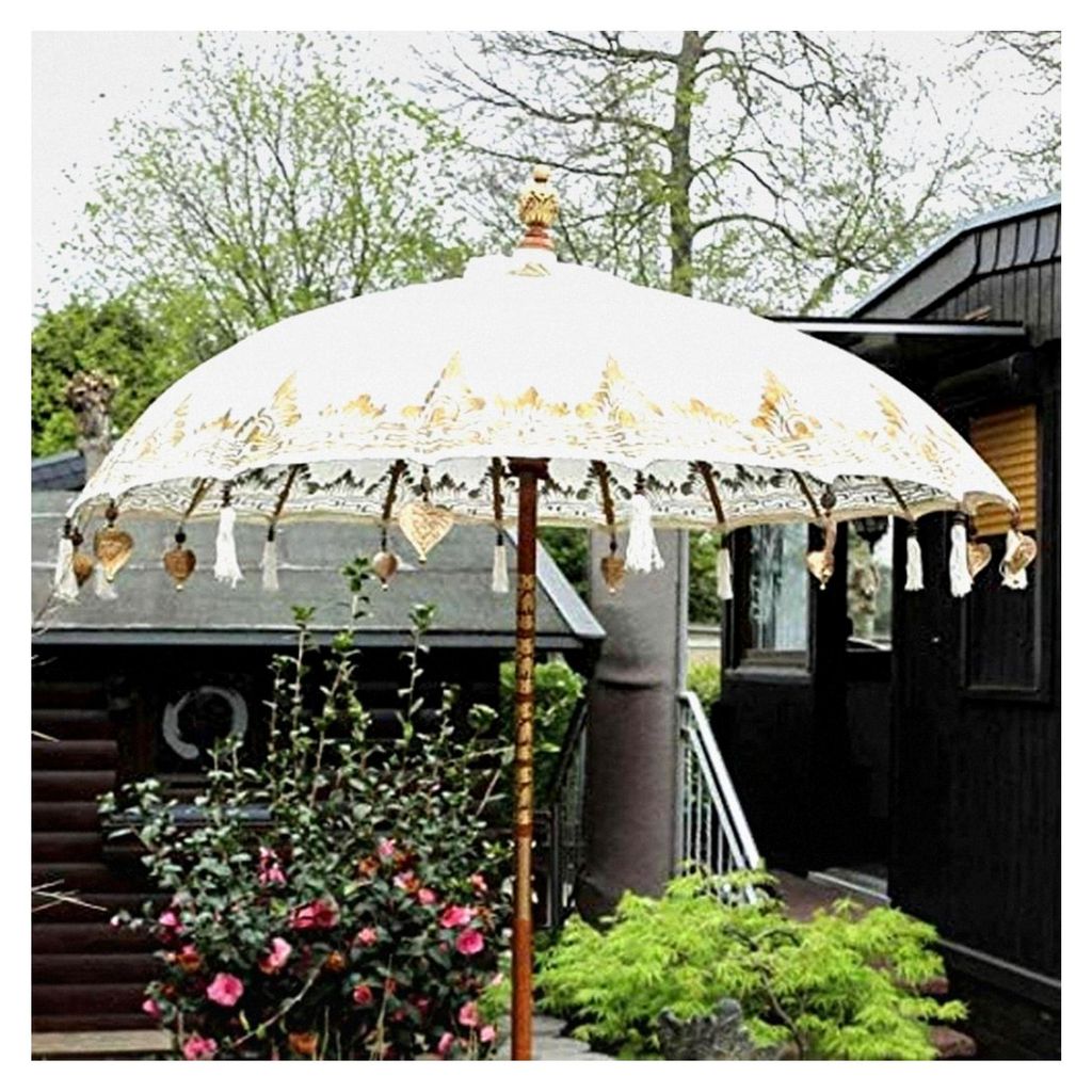 Bali Sonnenschirm aus Baumwolle, handgefertigt, Retro Vintage Dekoschirm, 2-teilig, ca. 180 cm