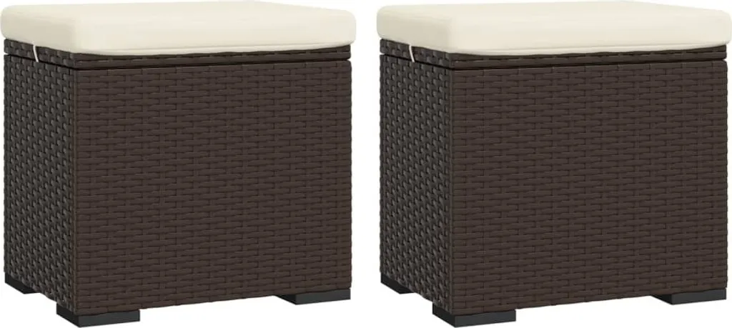 Tabouret de jardin en résine tressée marron et coussin confort x2