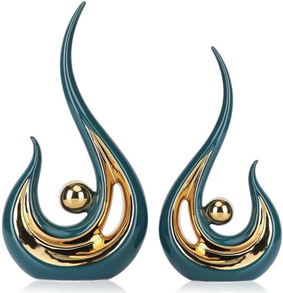 Objet déco moderne vert et or | Céramique minimaliste chic de 25cm