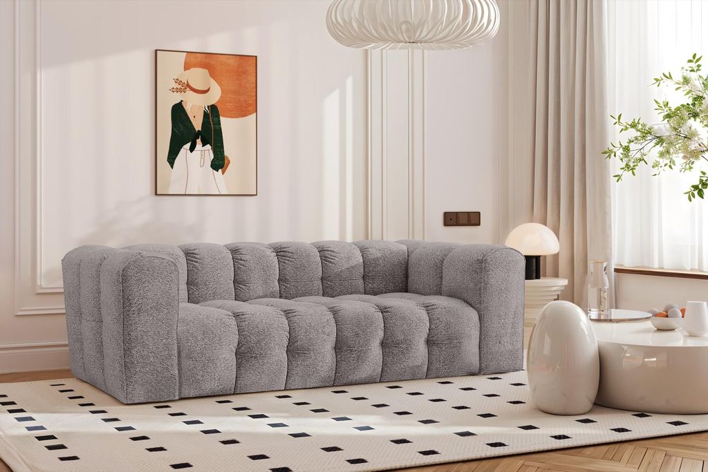 Kaiser Möbel Sofa 3-Sitzer, Komfort Couch BALOO, stoff Schenille & Bouclé, Grau