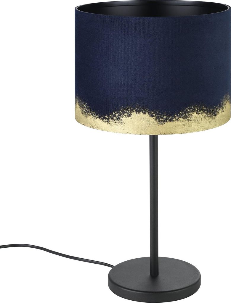 EGLO Tischlampe CASUARITA – Vintage Tischleuchte in Dunkelblau mit Samtschirm & Goldakzenten – dekorative Lampe mit 43,5 cm Höhe, E27, Kabelsc...