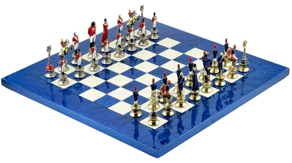 Napoleone Chess Set 8.2cm + MADRONA White/Blue Chessboard 42cm