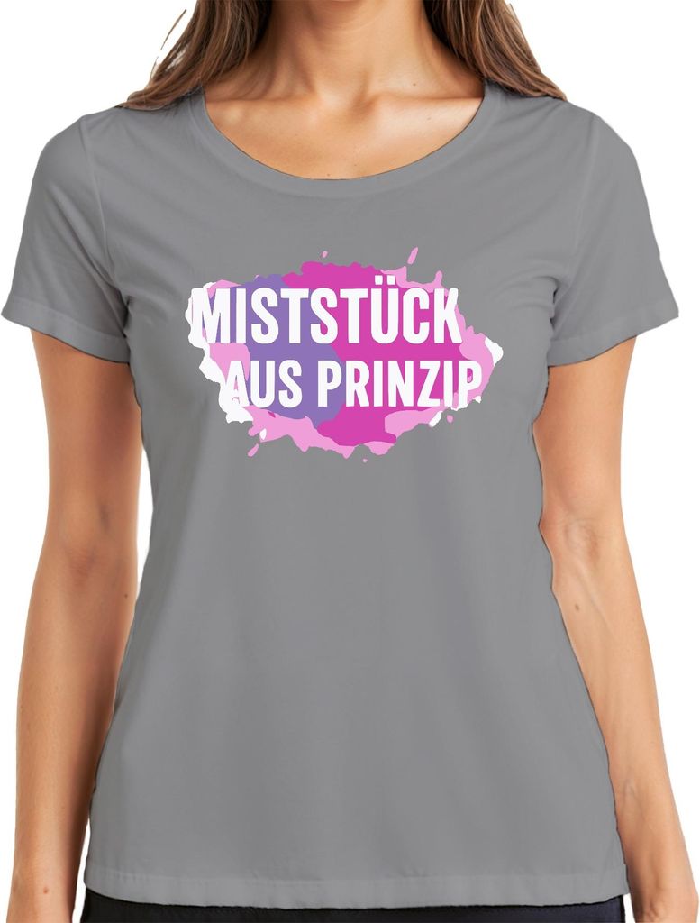 Miststück aus Prinzip Spruch Sarkastisch Pink Lila Geschenk Cool Damen T-Shirt, Grau, L