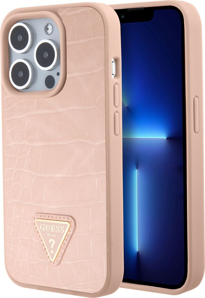 Guess GUHCP15LPCRTHCP iPhone 15 Pro 6.1" pink hardcase Croco Triangle Metal Logo Schutzhülle