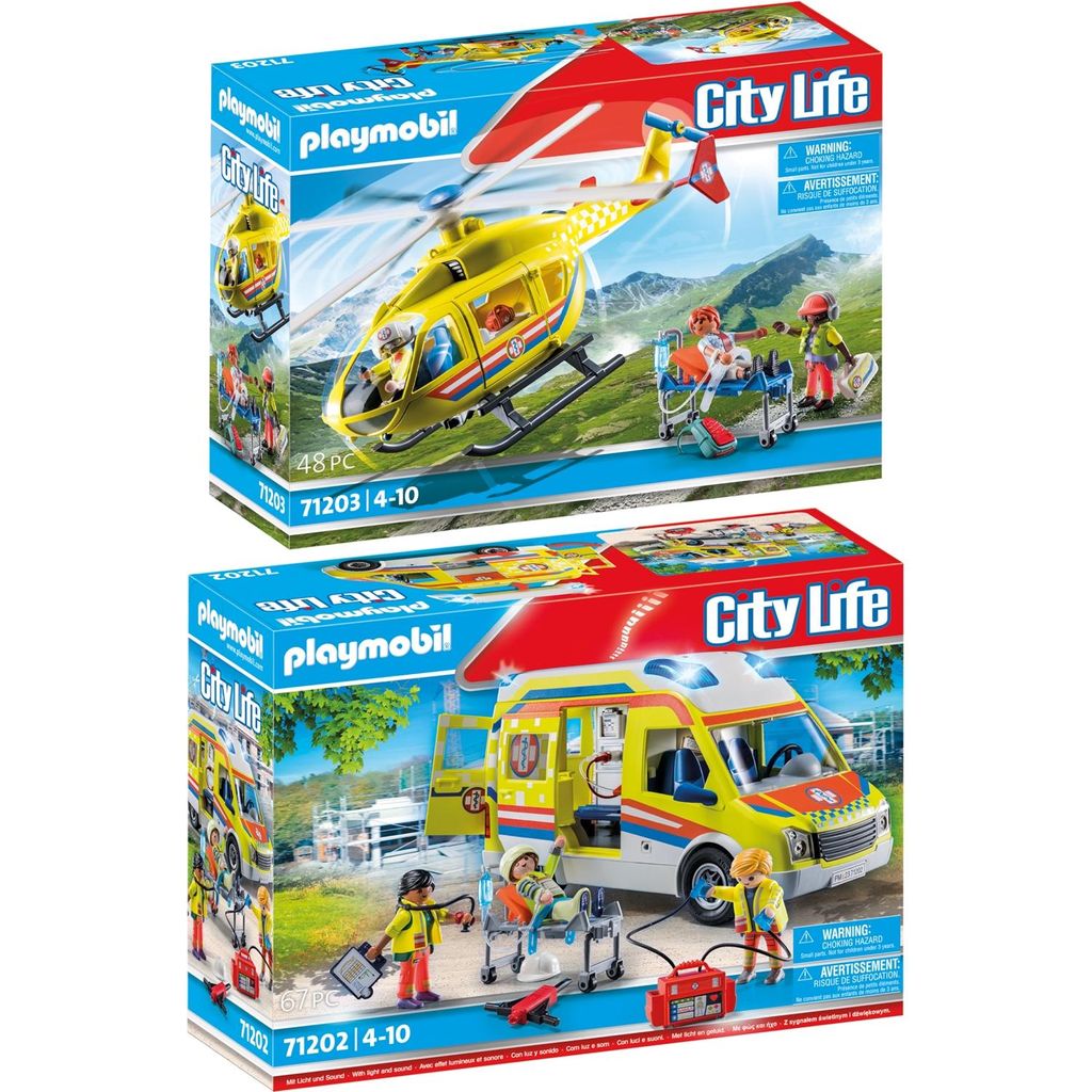 PLAYMOBIL 2er-Set Rettungswagen + Rettungshelikopter