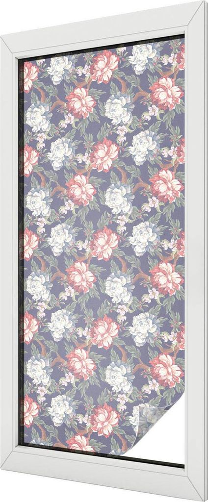 Buntglas Fensterfolie – 116x50 cm – Stained-Glass Design – blickdichte dekorative Sichtschutzfolie – selbstklebend, UV-Schutz – Florale E...