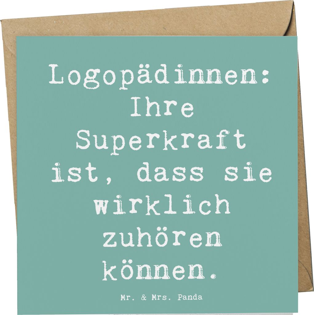 Mr. & Mrs. Panda doppelkarte Spruch Logopädin Superkraft - Meeresbrise - Geschenk, faltkarte, Glückwunschkarte, Grußkarte, Klappkarte, anlasskar...
