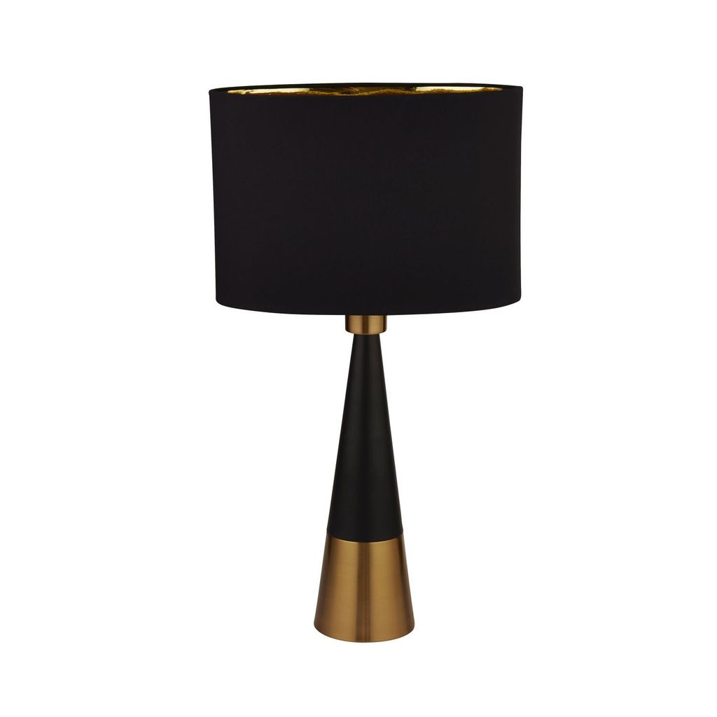 Tischlampe Metall Stoff D: 18,5 cm 58,5 cm in Schwarz Gold Kupfer E27 rund Modern Tischleuchte
