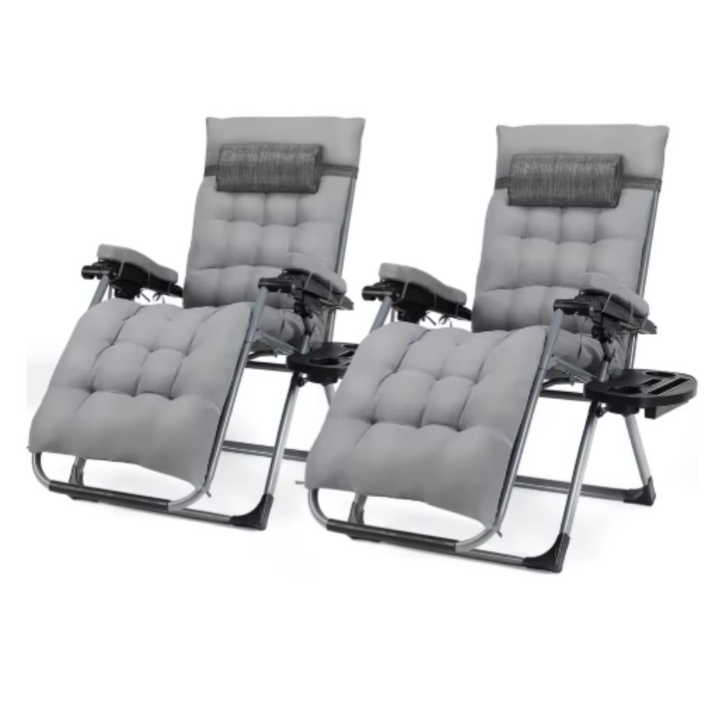 Klappliege für den Garten – Gartenstuhl – Liegebett – Verstellbar mit Kopfstütze und Becherhalter – Bequemes abnehmbares Baumwollkissen ...