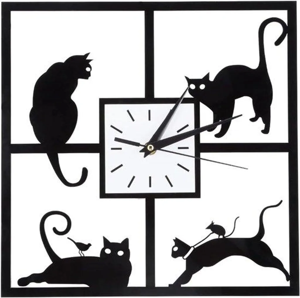 Horloge murale pour salon moderne motif chat noir - Déco silencieuse