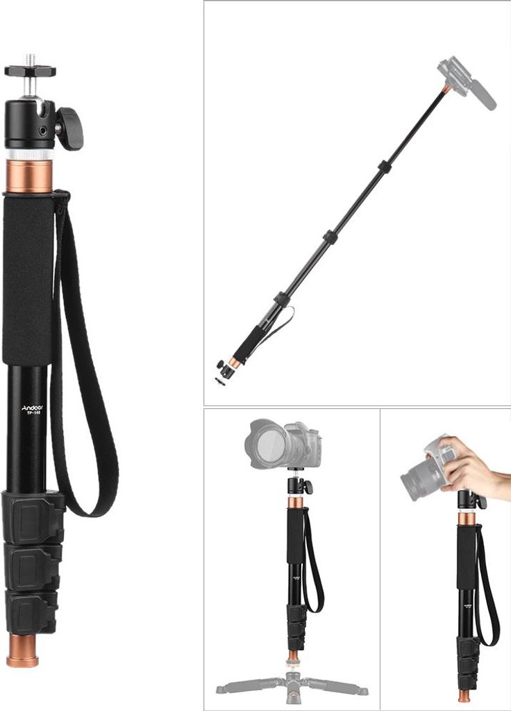 Andoer TP-148 94,6 cm/37,2 Zoll verstellbares leichtes Einbeinstativ Einbeinstativ Mikrofon-Tonangel Max. Tragkraft 5 kg fuer Kamera und Mikrofon