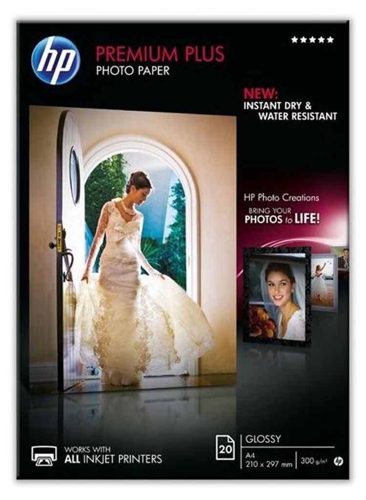 HP Premium Plus Photo Paper A 4 Glossy weiß, 20 Blatt, 300 Produktbild 