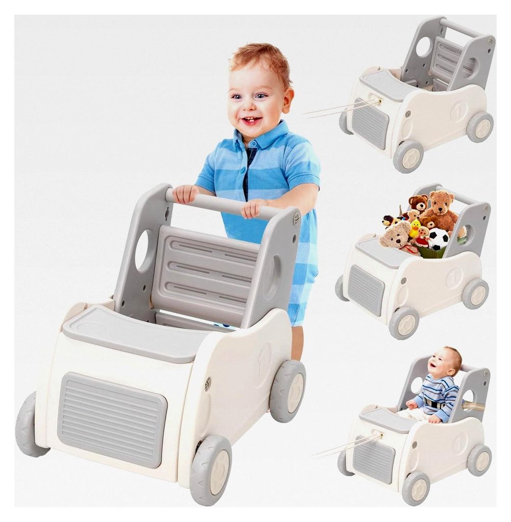 Lauflernwagen für Babys, 4-in-1-Lauflernhilfe mit Rädern, großem Esstablett und Ablagefunktion, Sitz- und Stehfunktion, Geschenk für 1-jährige...